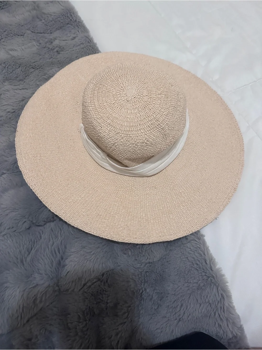 Janie and Jack Cream Wide-Brim Straw Sun Hat with Ribbon